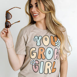 You Grow Girl on Front w/ Smiley and Flowers on Back - Unisex Tee