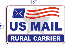 US MAIL RURAL CARRIER MAGNETIC SIGN FOR POSTAL WORKERS 18X12" WITH ENVELOPE WAVING FLAG