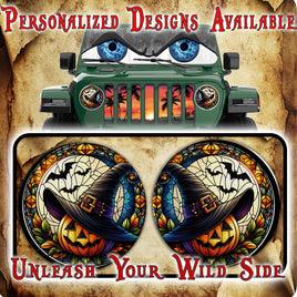 Pumpkin with which hat-stained glass round headlight decals 14