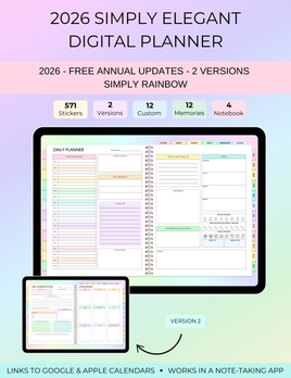 2026 Simply Elegant Digital Planner in Rainbow