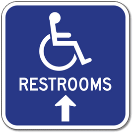 Aluminum Accessible Symbol Restrooms Sign - Ahead Arrow - 12x12