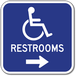 Aluminum Accessible Symbol Restrooms Sign - Right Arrow - 12x12