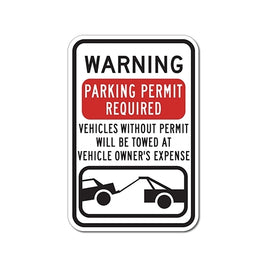 Parking Permit Required Violators Towed Sign - 12X18