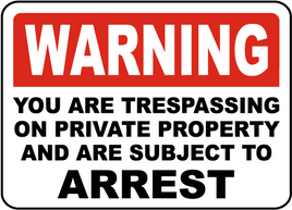 You Are Trespassing Sign
 12x18