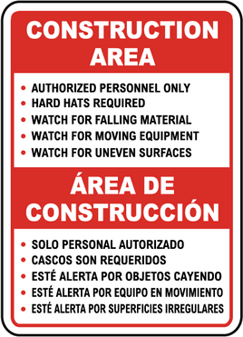 Bilingual Construction Area Rules Sign
 12x18