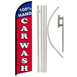 100% Hand Car Wash Windless Banner Flag & Pole Kit