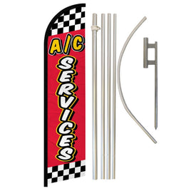 A/C Services (Red Checkered) Windless Banner Flag & Pole Kit