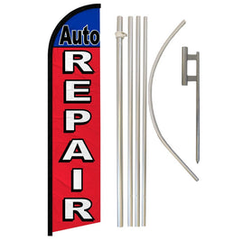 Auto Repair (Red & Blue) Windless Banner Flag & Pole Kit