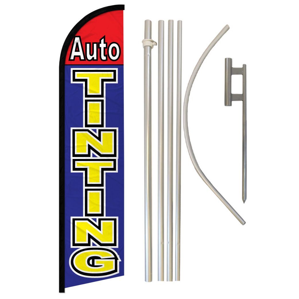 Auto Tinting (Red & Blue) Windless Banner Flag & Pole Kit| PDQ Signs LLC