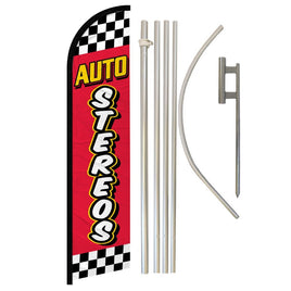 Auto Stereos (Red Checkered) Windless Banner Flag & Pole Kit