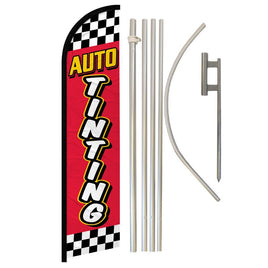 Auto Tinting (Red Checkered) Windless Banner Flag & Pole Kit