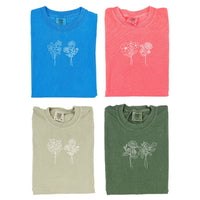 Embroidered Comfort Colors Tee - 2 Birth Flower w/ White Thread (center)