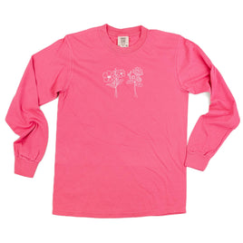 Embroidered LONG SLEEVE Comfort Colors Tee - 2 Birth Flower w/ White Thread (center)