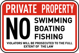 No Swimming Boating Fishing Sign