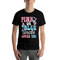 Pink Or Blue Uncle Loves You Funny Gender Reveal Men  Ribbed Collar T-Shirt