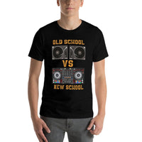 Old School DJ VS New School DJ Gifts For Men Equipment Table  Stretchy T-Shirt