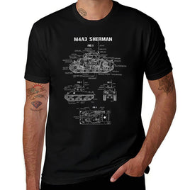 World War 2 American Tank M4A3 Sherman Blueprint  Easy-care T-Shirt