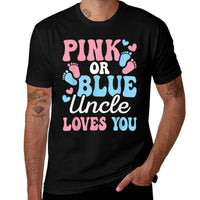 Pink Or Blue Uncle Loves You Funny Gender Reveal Men  Ribbed Collar T-Shirt