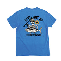 Fishing Skelly - Never Give Up (pf&b) - Comfort Colors Tee