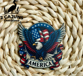 Eagle Flag America Patriotic UV Printed Leatherette Hat Patch