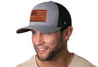 American Flag Trucker Hat Leather  |  Gray-Black USA Snapback