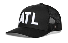 Atlanta White Block Trucker Hat  |  Black White ATL Block Snapback