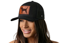 Beagle Trucker Hat Leather  |  Black Dog Snapback