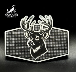 Buck on Linen Camo Design Dual Layer Stainless Black Acrylic Hat Patch