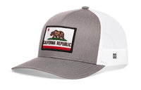 California Flag Trucker Hat  |  Gray-White CA Snapback