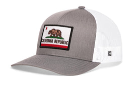 California Flag Trucker Hat  |  Gray-White CA Snapback