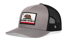 California Flag Trucker Hat  |  Gray-Black CA Snapback