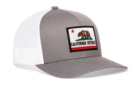 California Flag Trucker Hat  |  Gray-White CA Snapback