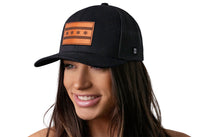 Chicago Flag Trucker Hat Leather  |  Black City Snapback