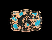 Horse on Cowhide Buckle Western Design Tri-Layer Acrylic Hat Patch