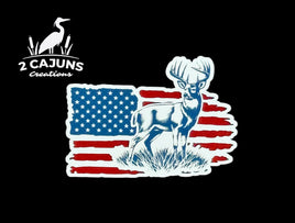 Deer on American Flag Hunting Patriotic Red White and Blue Acrylic Hat Patch