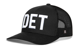 Detroit White Block Trucker Hat  |  Black Michigan Snapback