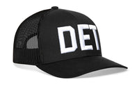 Detroit White Block Trucker Hat  |  Black Michigan Snapback