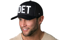 Detroit White Block Trucker Hat  |  Black Michigan Snapback