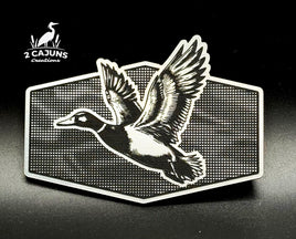 Mallard Duck on Linen Camo Design Dual Layer Stainless Black Acrylic Hat Patch