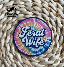 Feral Wife Tie Dye UV Printed Holographic Leatherette Hat Patch