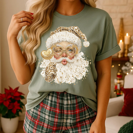 Leopard Santa Blowing Bubble Christmas T-Shirt