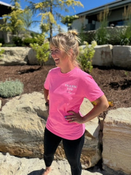 THANK YOU ♡ ME (pocket front) / Big Smiley & Gratitude quote (on back) - SHORT SLEEVE COMFORT COLORS