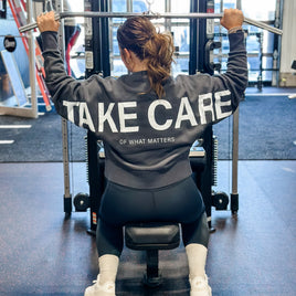 TAKE CARE OF WHAT MATTERS - Embroidered/Printed Crop Sweatshirt