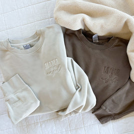 Embroidered PIGMENT Crewneck - Mama of An Angel - Add Your Custom Name - Tone on Tone Thread