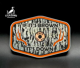 If It's Brown It's Down Acrylic Tree Bark Design Hat Patch with Copper Acrylic Insert FAFO Edition - 2 Pieces - 4 Colors Available