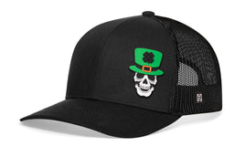 Leprechaun Skull Trucker Hat  |  Black Rubber Patch Snapback