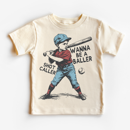 Kids Baseball Shirt - Wanna Be A Baller Shot Caller Tee