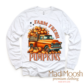 Farm Fresh Pumpkins Retro Fall Tee - Long Sleeve White Shirt