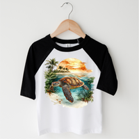 Retro Sea Turtle Watercolor Ocean Scene Shirt - Kids Tee