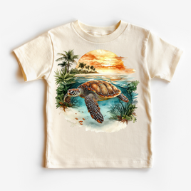 Retro Sea Turtle Watercolor Ocean Scene Shirt - Kids Tee